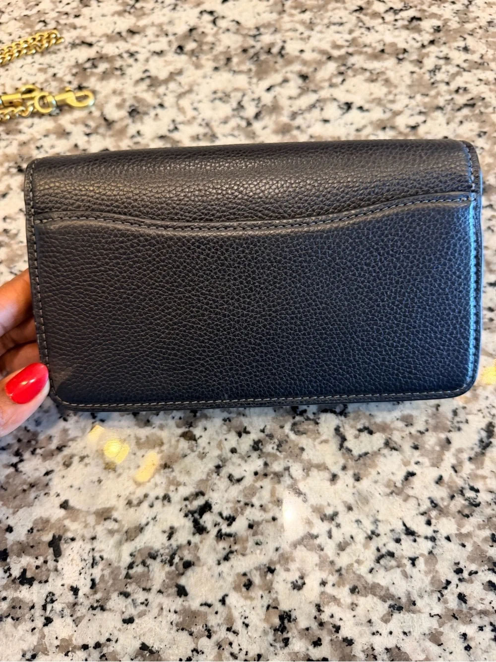 Black Leather Crossbody Wallet with Gold Chain